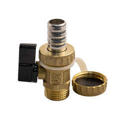 Wall Mural - Brass drain cock with hose connection and cap. Isolated on a white background.