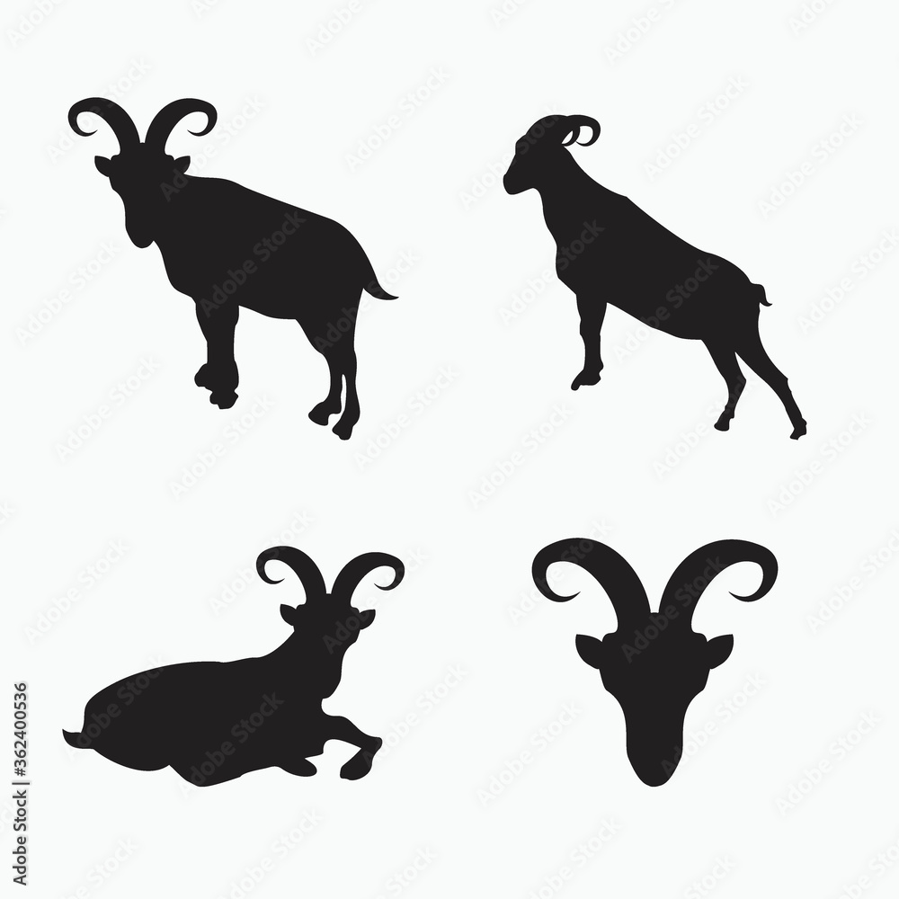 billy goat silhouette set isolated on white - goat, sheep, lamb logo ...