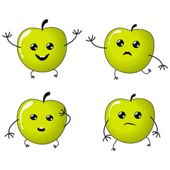 Poster - Apple fruits persons. Apple yellow cartoon character.