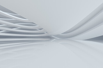 Poster - White curve geometry with empty ground, 3d rendering.