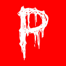 Metal Music Band's Font.White Letter With Smudges On Red Background.