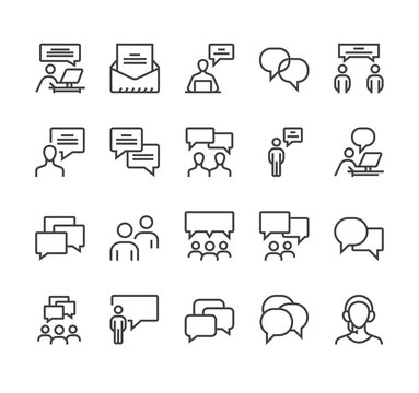 Communication speech bubble line icon isolated set. Vector flat graphic design
