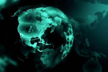 Fototapete - Close up of virtual screen with digital map.