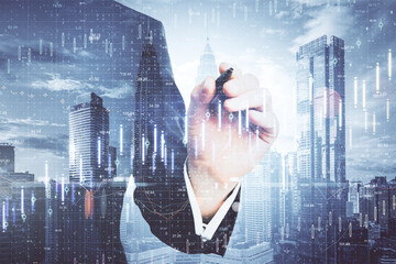 Poster - Businessman drawing creative business chart on virtual screen