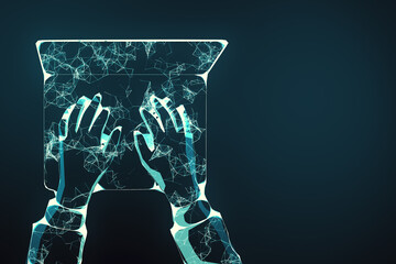 Poster - Futuristic polygonal hand using laptop.