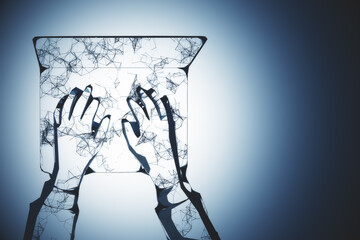 Poster - Abstract polygonal hand using laptop.