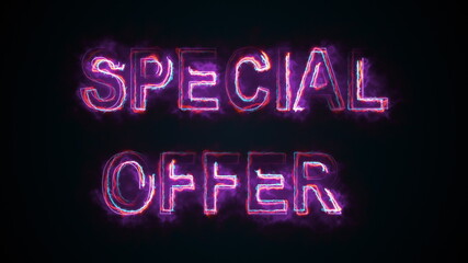 Poster - The phrase Speial offer, computer generated. Burning inscription consists of capital letters. 3d rendering of colorful trading background.