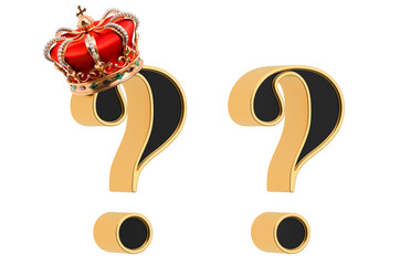 Poster - Question mark with gold crown and without, black font with golden border. 3D rendering