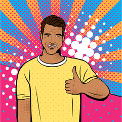 Wall Mural - Man in pop art style. Background in comic style retro pop art. Illustration for print advertising and web.