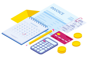 Isometric pay bills online concept. Modern technology and online transaction. Online Card Payment. Money transfer