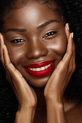 Wall Mural - beauty fashion portrait of african american young woman. close up photo of beautiful model with curl