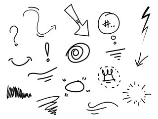 Poster - hand drawn set of abstract comic doodle elements. use for concept design. isolated on white background. vector illustration