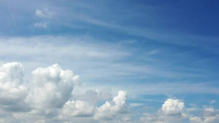 Wall Mural - Beautiful blue sky with clouds background. Sky clouds. Sky with clouds weather nature cloud blue. Blue sky with clouds and sun. Loop.