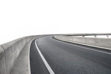 Wall Mural - Curvy flyover asphalt road on white background. with clipping path