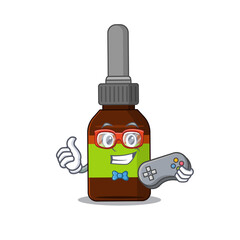 Sticker - Cartoon Mascot design of liquid bottle gamer using controller