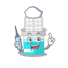 Poster - A dedicate medical medicine bottle nurse mascot design with a syringe