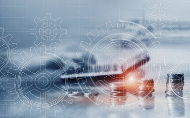 Wall Mural - teamwork gear business concept on abstract background.