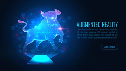 Virtual Bull Augmented Reality stand out from smartphone, Suitable for innovation technology development background cover or banner, Vector illustration