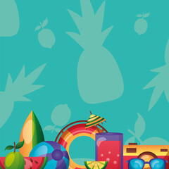 Sticker - summer icon set at down side vector design