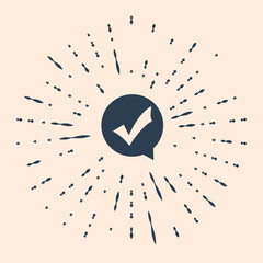 Poster - Black Check mark in circle icon isolated on beige background. Choice button sign. Checkmark symbol. Speech bubble icon. Abstract circle random dots. Vector Illustration