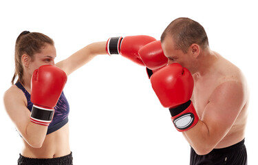 Kickboxer girl and her coach