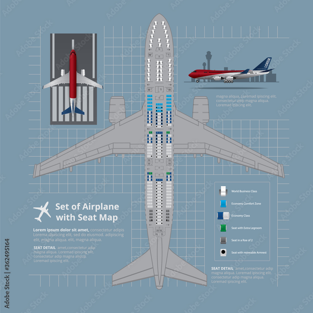 Set of Airplane with Seat Map Isolated Vector Illustration Stock Vector ...