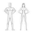 © Innokenty Pavochka - Stylized ideal body of man and woman with muscles on white background. Muscle silhouette of male and female in vector. Attractive athletic anatomy of men. Symbol of confident pose.