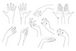Set of linear drawing of female hands. Retro icons, emblems and logo. Vector illustration