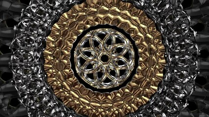 Abstract metal circle twisted shape seamless loop animation, Abstract engine spiral.