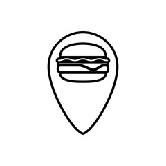 Sticker - Concepto comida rápida. Icono plano lineal hamburguesa con queso en puntero en color negro