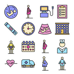 Wall Mural - Pregnant icons set. Outline set of pregnant vector icons thin line color flat on white