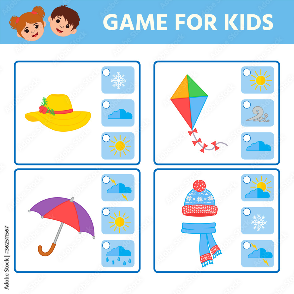 Educational worksheet for children. Game for Kids. Find matching item ...