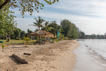 Wall Mural - Beach Umbrella and Sunbed, Koh Mak Beach, Koh Mak island, Thailand.