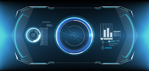 Poster - HUD UI GUI futuristic user interface screen elements set. High tech screen for video game. Sci-fi concept design. Square Frames Blocks Set HUD Interface Elements. Futuristic warning frame