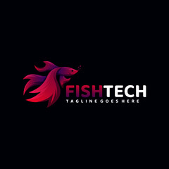 Vector Logo Illustration Fish Tech Gradient Colorful Style.