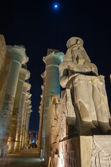 Poster - Statue and columns in hypostyle hall at Luxor Temple during night