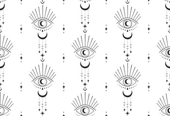 abstract hand drawn moon eye seamless pattern packaging design. background, vector illustration in t
