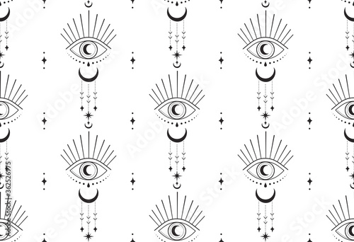 Fotografía abstract hand drawn moon eye seamless pattern packaging design