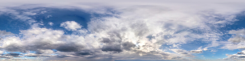 Wall Mural - blue sky with beautiful fluffy cumulus clouds. seamless hdri panorama 360 degrees angle view without