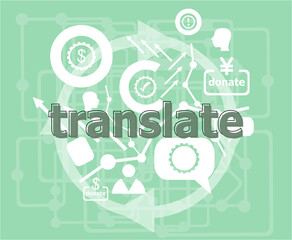 Poster - Text Translate. Education concept . Infographics collection icons of web development, user interface testing, mobile apps. Modern thin line icons set.
