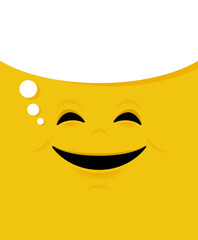 Funny smiling face on yellow background and dialog bubble - vector template for greeting card, postcard, promo, banner, poster