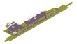 © yokunen - Isometric vector airport runway with take-off airplane. 3d station.