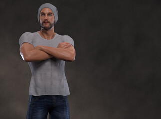 Wall Mural - 3D Render : A portrait of mesomorph man pose standing in the studio