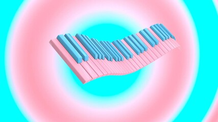 Poster - 3D rendering abstract animation of a keyboard synthesizer, piano rhythmically bend, dance. Funny joke cartoon pop art style