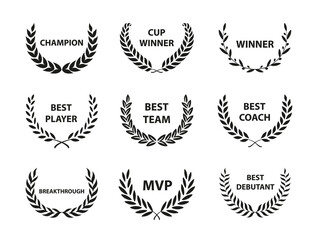 Wall Mural - sport awards and best nominee award wreaths on white background. vector illustration.