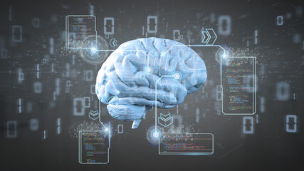 Wall Mural - Intelligence artificial brain with data - 3d rendering