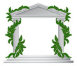 A column ionic pillar Greek or Roman temple border frame with vines growing around it design element