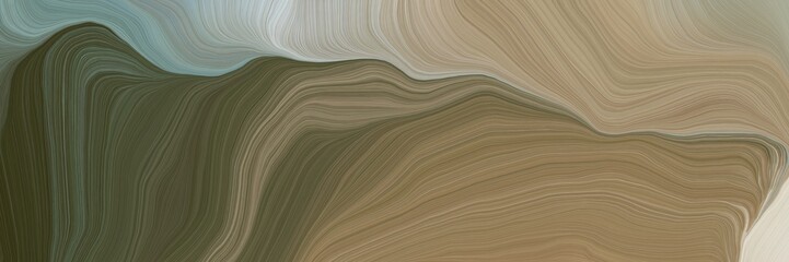 Poster - inconspicuous colorful elegant curvy swirl waves background design with pastel brown, dark olive green and silver color