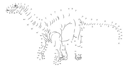 Wall Mural - A connect or join dots to dot kids puzzle work sheet drawing of a dinosaur