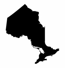 The Ontario Province Dark Silhouette Map Isolated On White Background, Canada